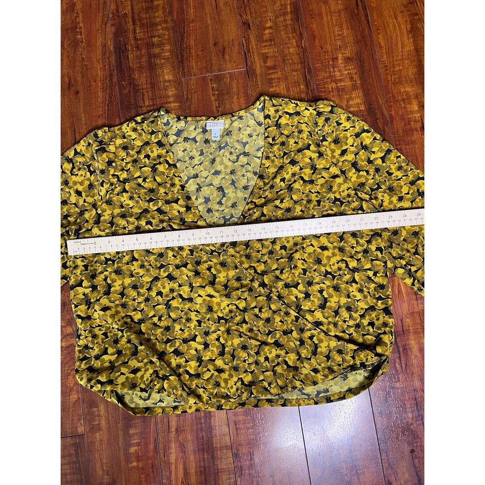 A New Day Yellow Floral Wrap Blouse Women L V-Neck Long Sleeve Top feminine - Picture 6 of 6